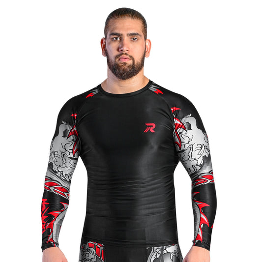 Roar MMA Rash Guard BJJ Darken Red Long Sleeve Compression Fight Gear Shirt No Gi