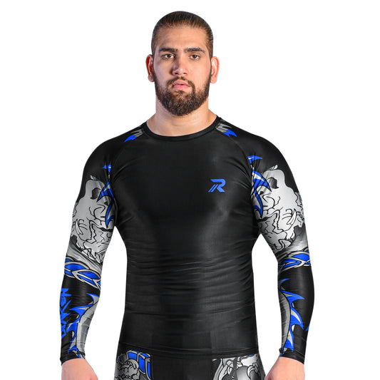 Roar MMA Rash Guard BJJ  Darken Blue Long Sleeve Compression Fight Gear Shirt No Gi