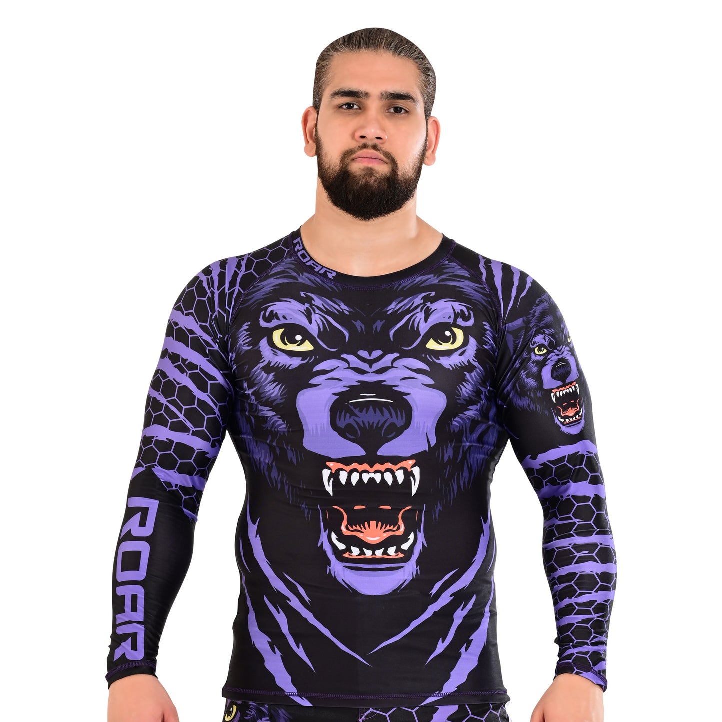 ROAR MMA Wolf Rash Guard Fight Training Gym Fitness Full Sleeve Workout BJJ Shirt