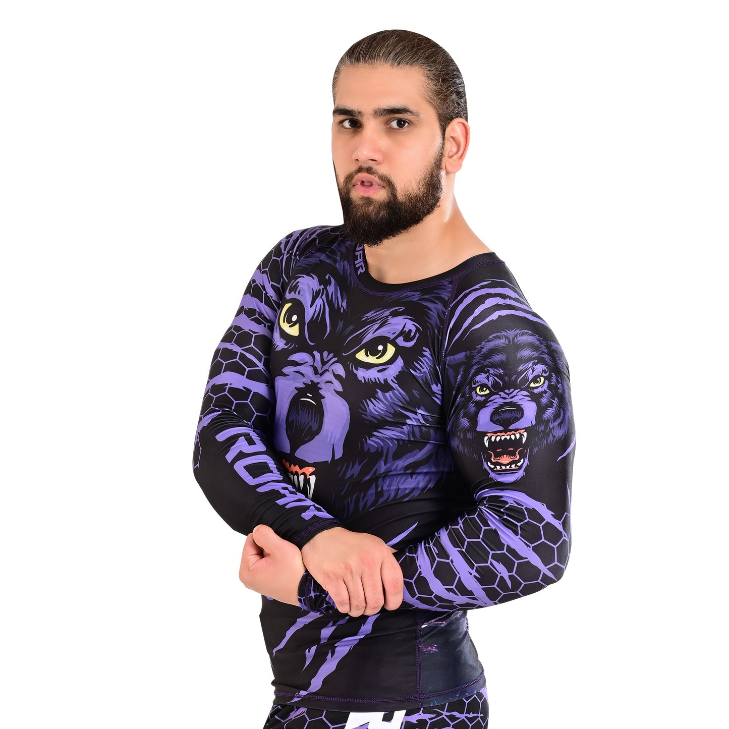 ROAR MMA Wolf Rash Guard Fight Training Gym Fitness Full Sleeve Workout BJJ Shirt