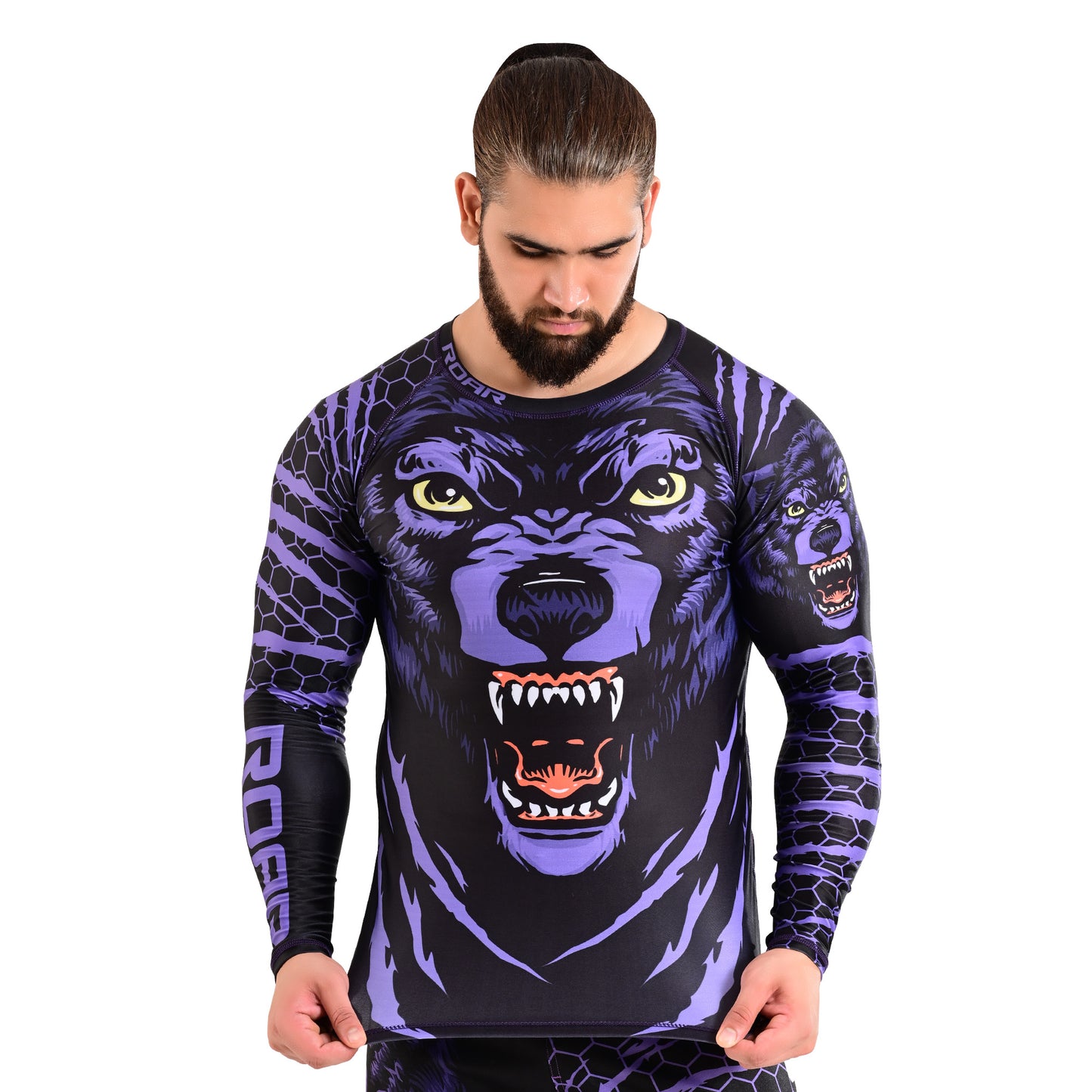 ROAR MMA Wolf Rash Guard Fight Training Gym Fitness Full Sleeve Workout BJJ Shirt